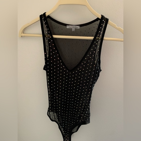 Charlotte Russe Rhinestone Sheer Black Bodysuit Size Small - Picture 3 of 5